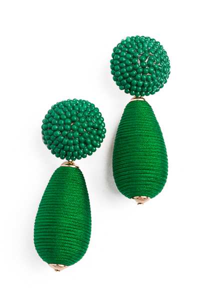 Thread Teardrop Bead Earrings, Green