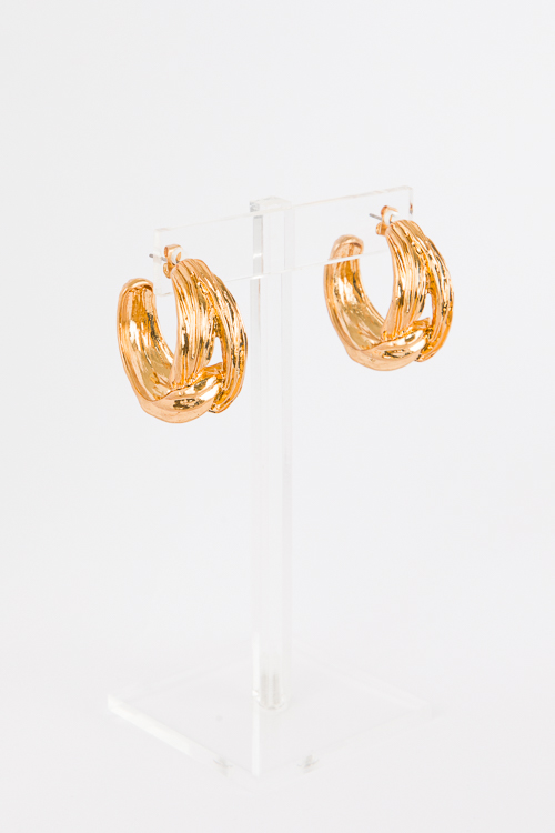 Textured Metal Knot Hoops, Gold