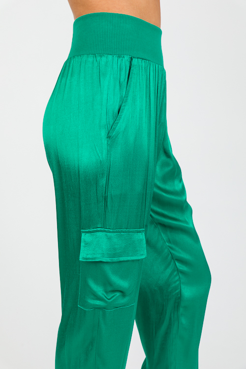 Satin Cargo Joggers, Emerald - SALE - The Blue Door Boutique