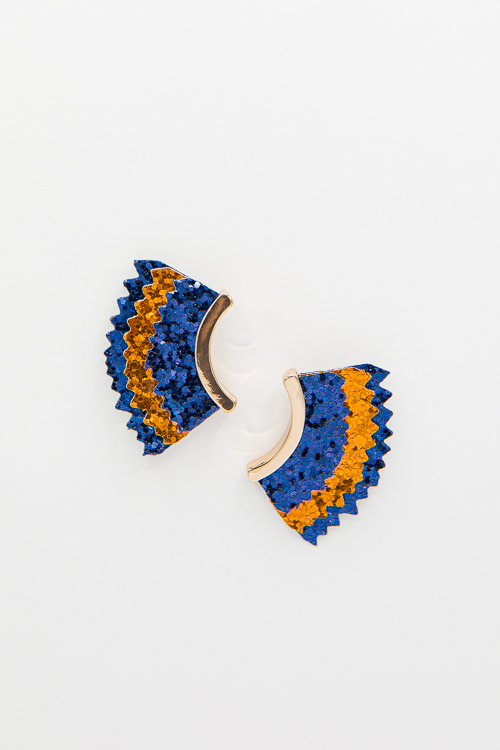 Glitter Wing Earrings, Navy/Orange