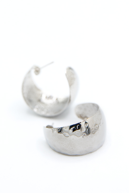 Hexagon Hammered Hoops, Silver