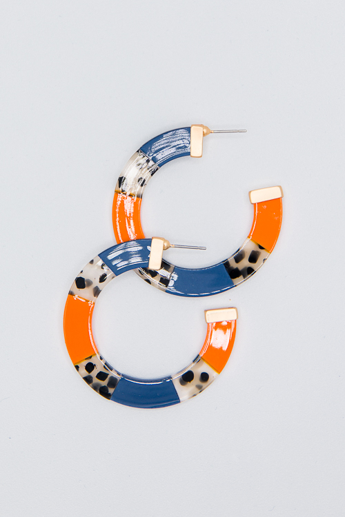 Melody Earrings, Navy/Orange