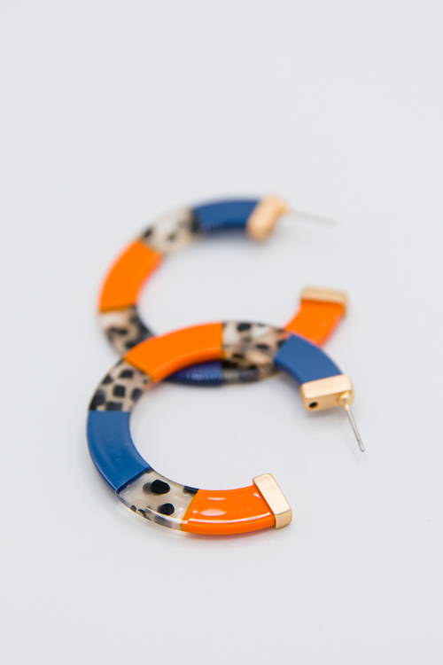 Melody Earrings, Navy/Orange