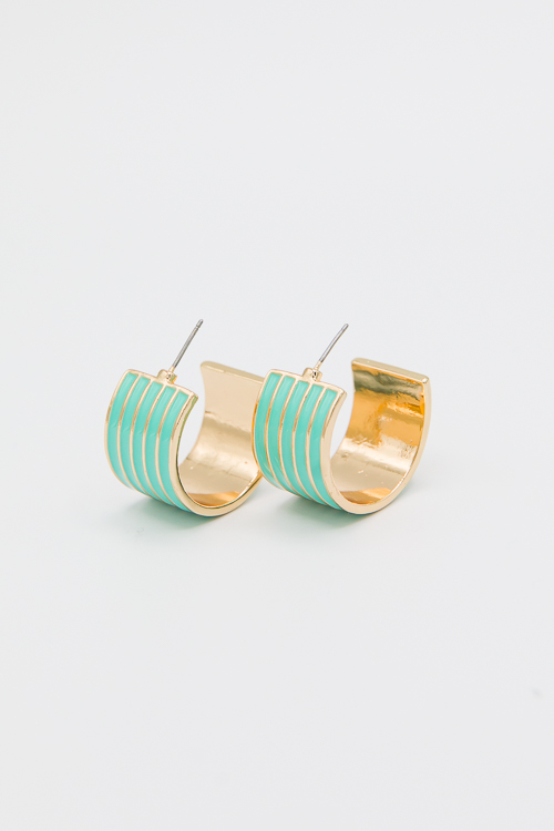 Gold Lined Hoops, Turquoise