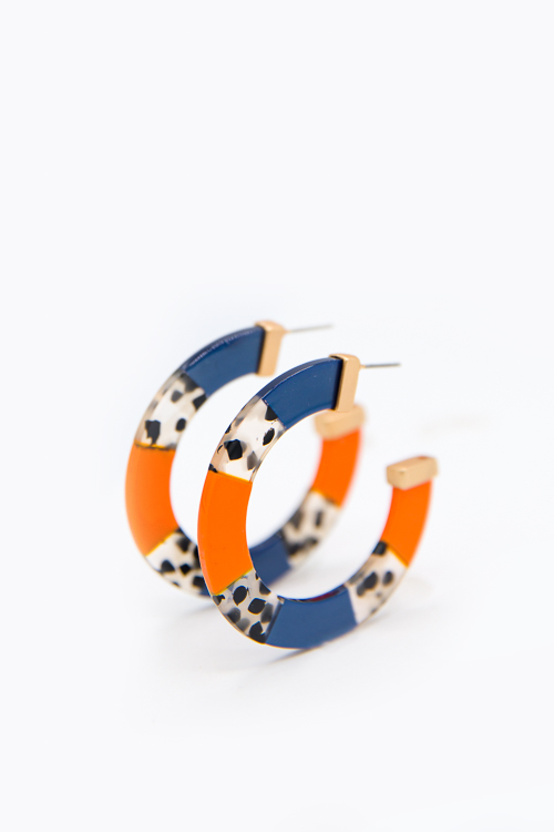 Melody Earrings, Navy/Orange