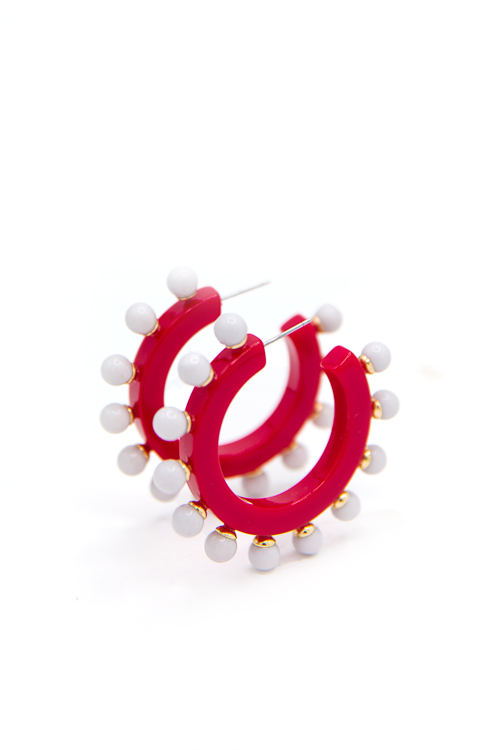 Studded Acetate Ball Hoops, Red - New Arrivals - The Blue Door