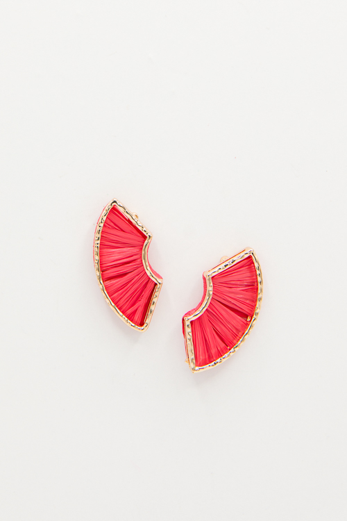 Fan Raffia Earrings, Red