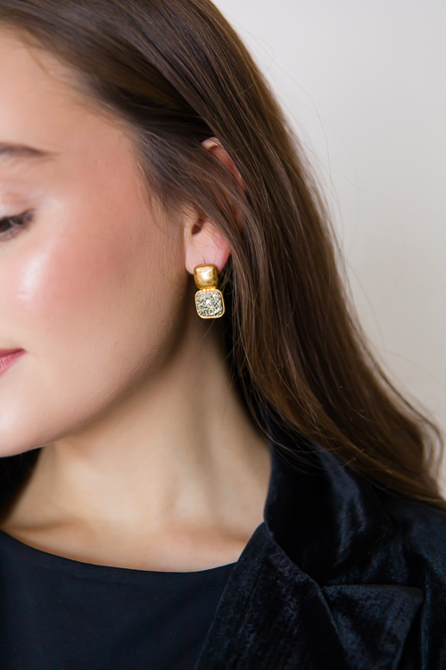 Druzy Stone Earrings, Gold