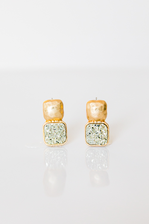Druzy Stone Earrings, Gold