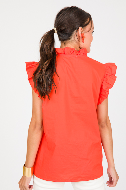 Ruffle Trim Top, Tomato Red