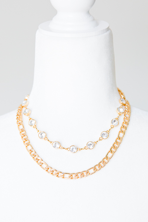 Crystal Chain Necklace, Gold