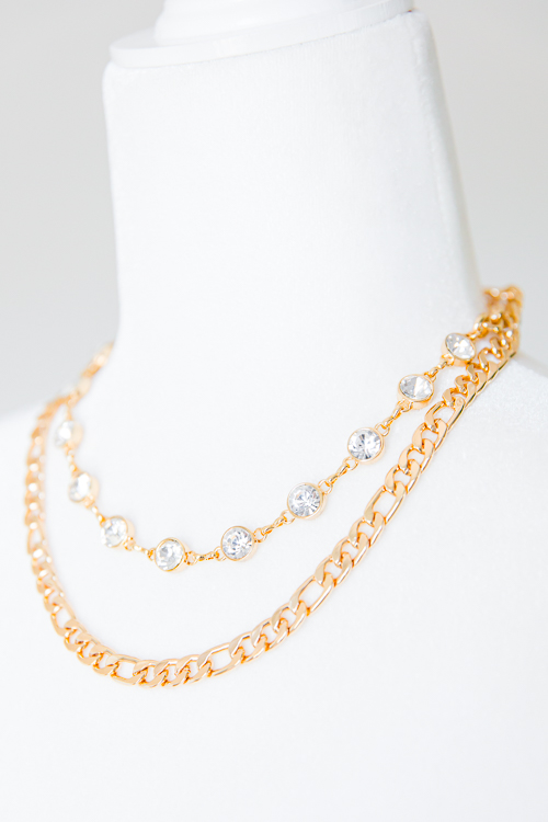 Crystal Chain Necklace, Gold