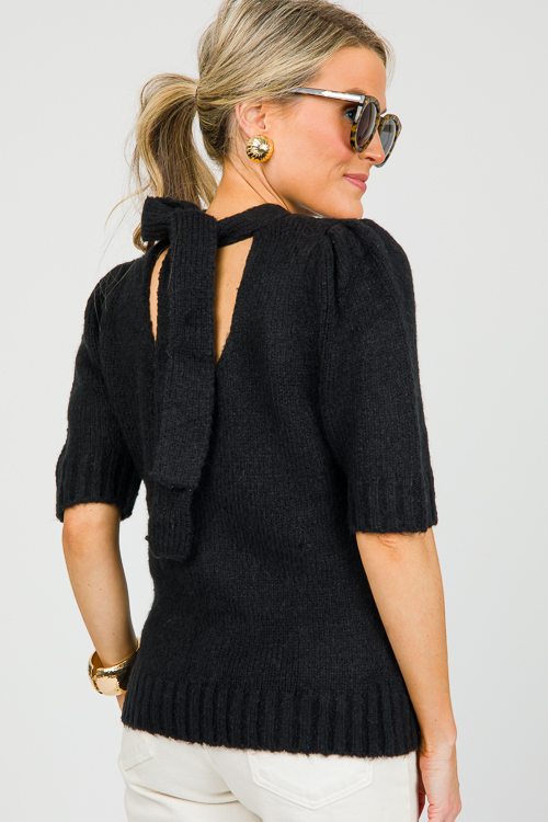 Tie Back SS Sweater, Black