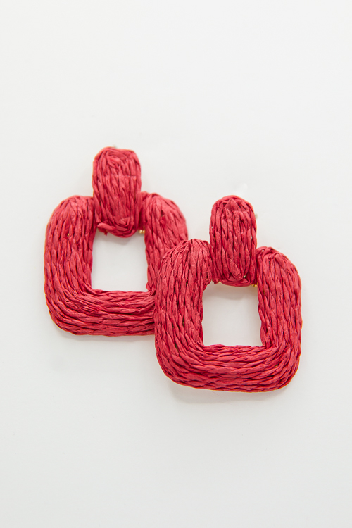 Raffia Door Knocker Earring, Red