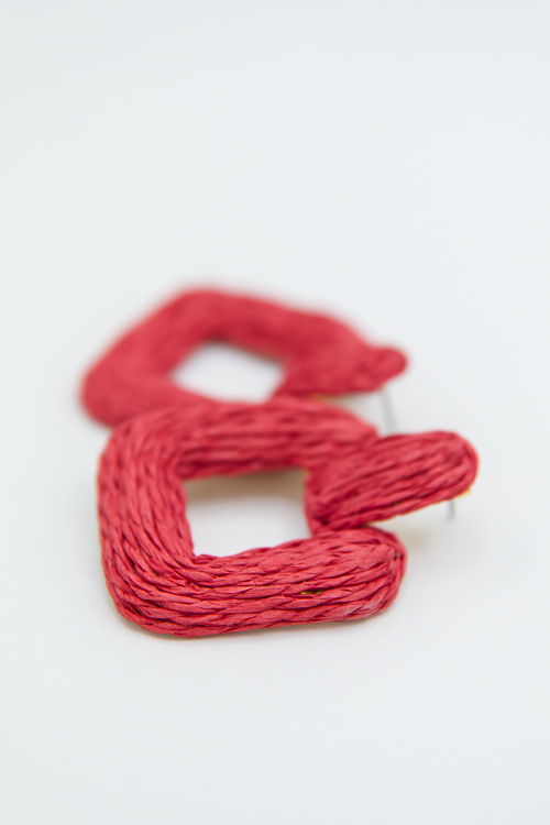 Raffia Door Knocker Earring, Red