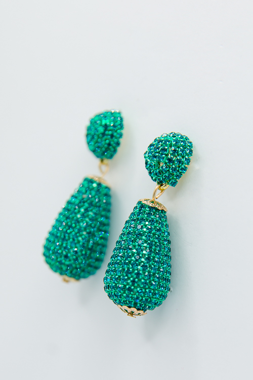 Crystal Teardrop Earrings, Teal