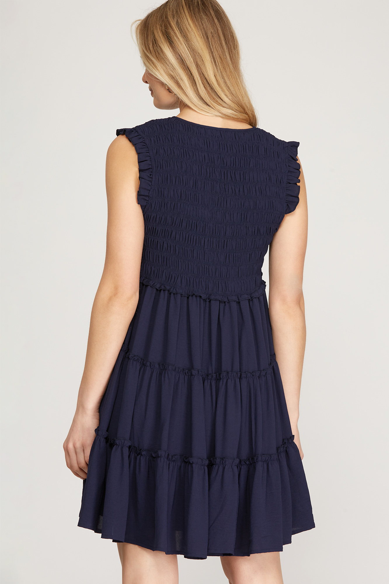 Ellie Ruffled Dress, Navy