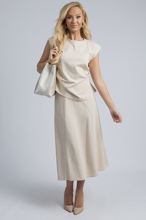 Jersey Knit Midi Skirt, Lt. Beige