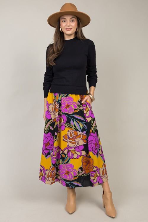 Layered Look Floral Maxi, Black