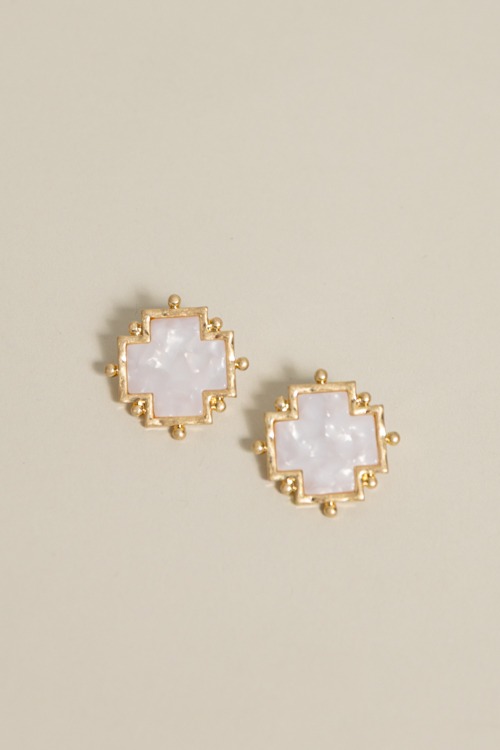 Cross Earring, Cream