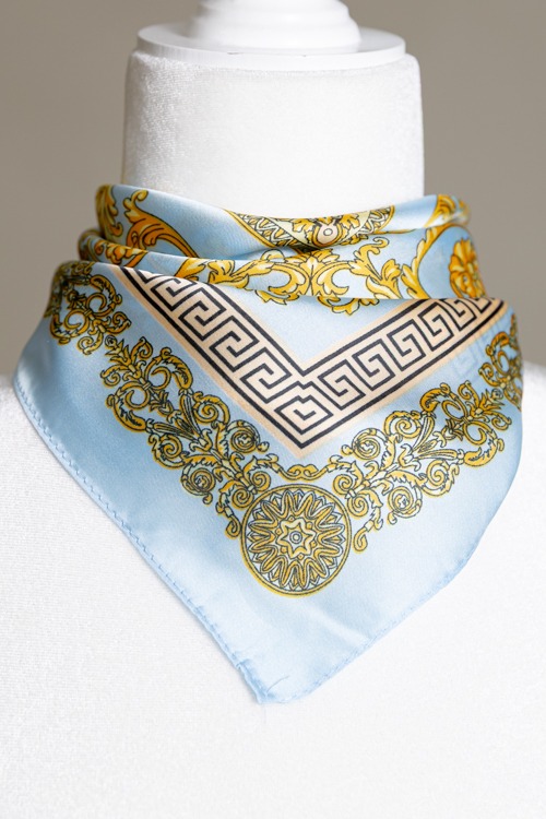 Greek Key & Floral Scarf, Blue