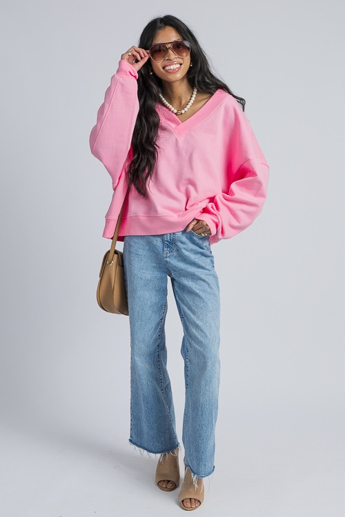 V-Neck Sweatshirt, Pink