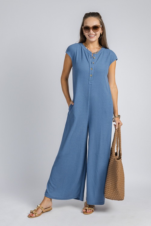 Waffle Knit Henley Jumpsuit, Blue - 4K7A0128.jpg