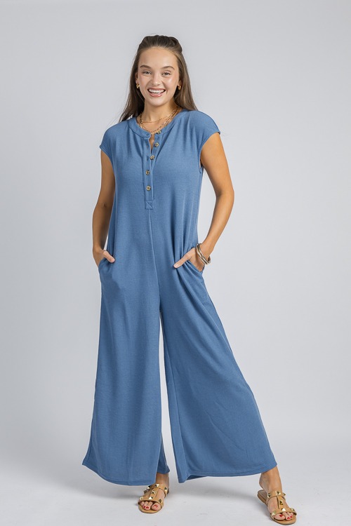 Waffle Knit Henley Jumpsuit, Blue - 4K7A0137.jpg