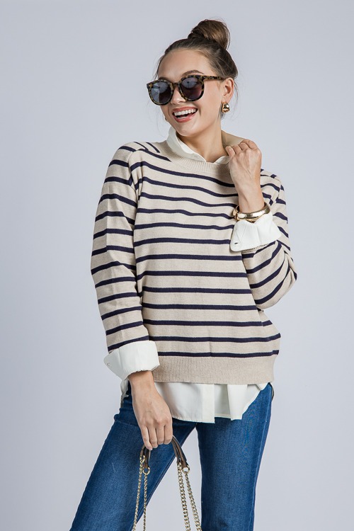 Franny Stripe Sweater, Oatmeal