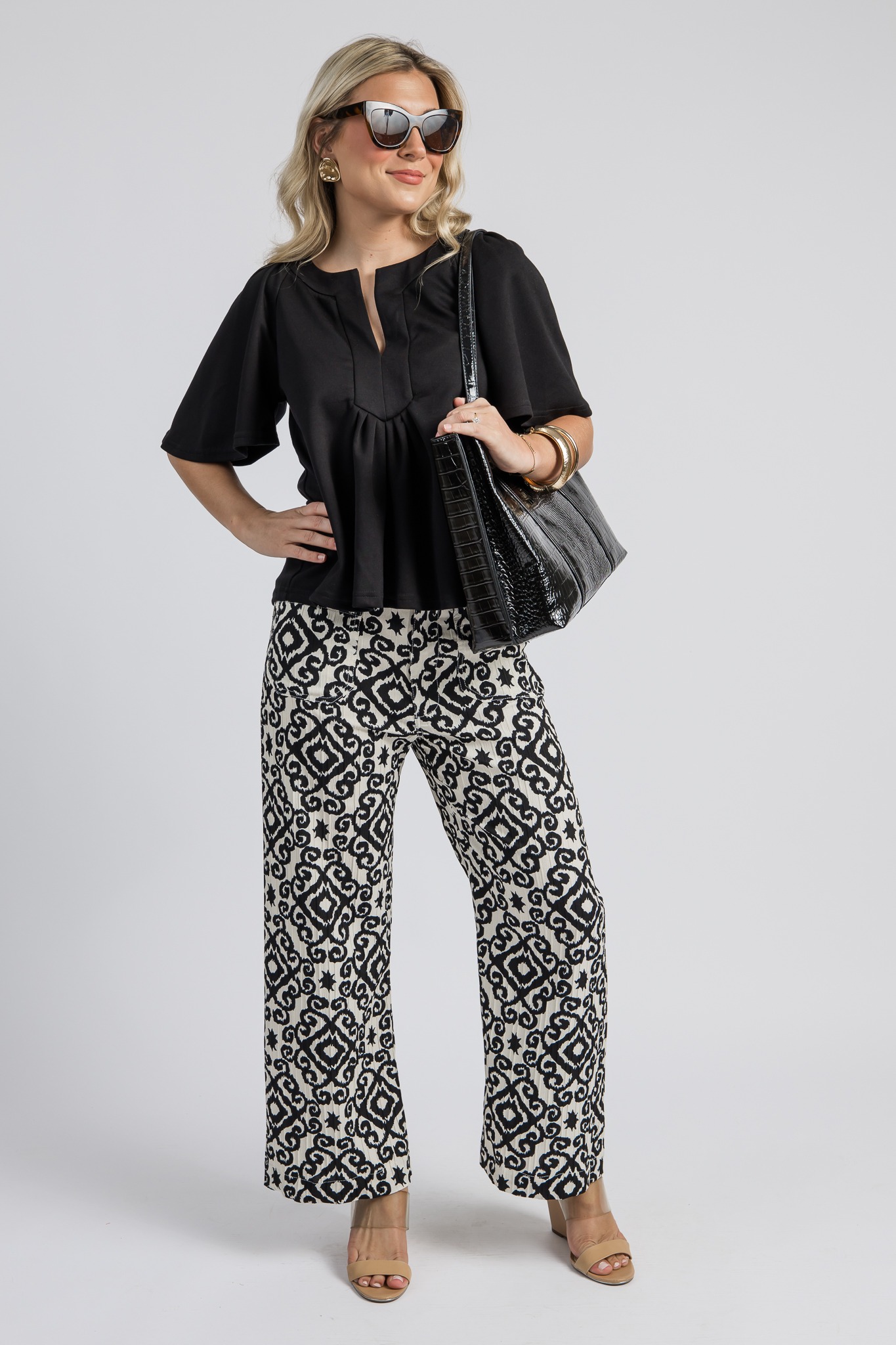 Textured Print Pants, Black - 4K7A0329- (3).jpg