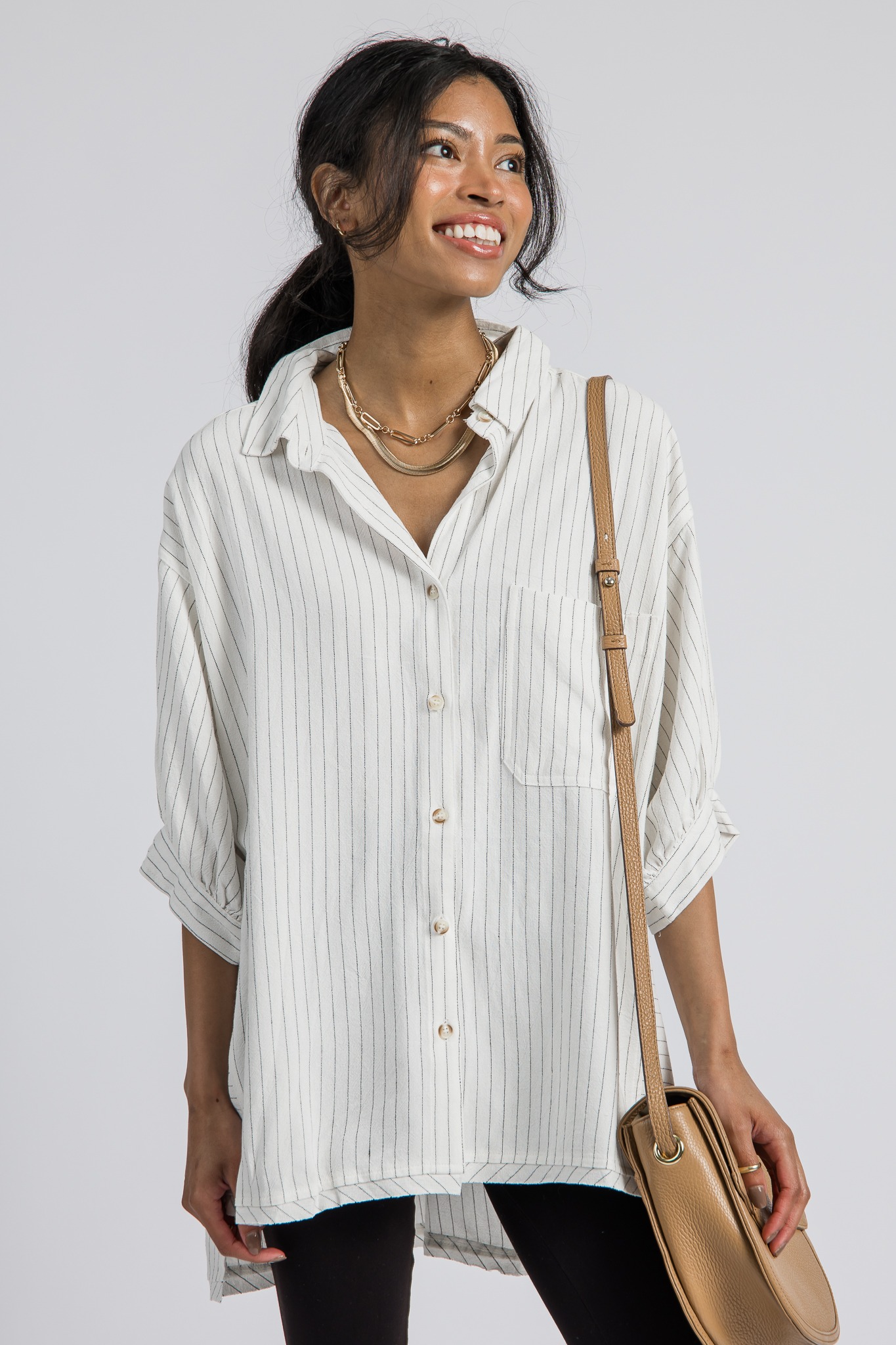Stitch Stripe Linen Shirt, Off White