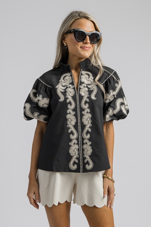 Monaco Embroidery Top, Black