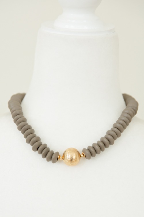 Wooden Bead & Gold Accent, Grey