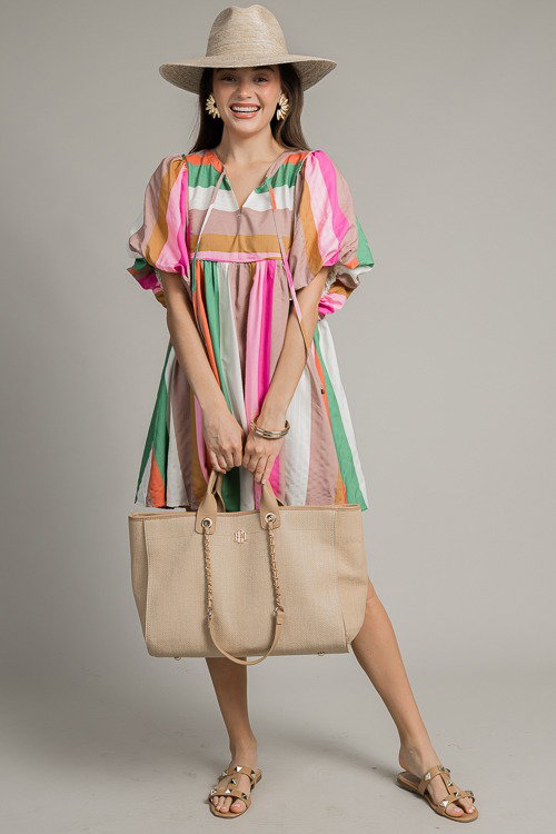 Lace Panel Embroidery Striped Babydoll Dress