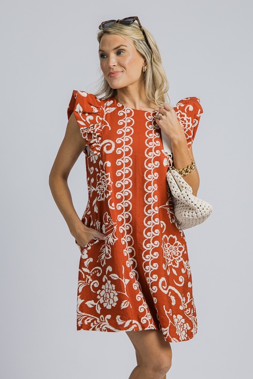 Floral Print Flutter Shift, Rust