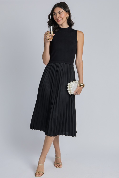 Pleated Contrast Midi, Black