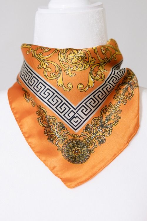 Greek Key & Floral Scarf, Orange