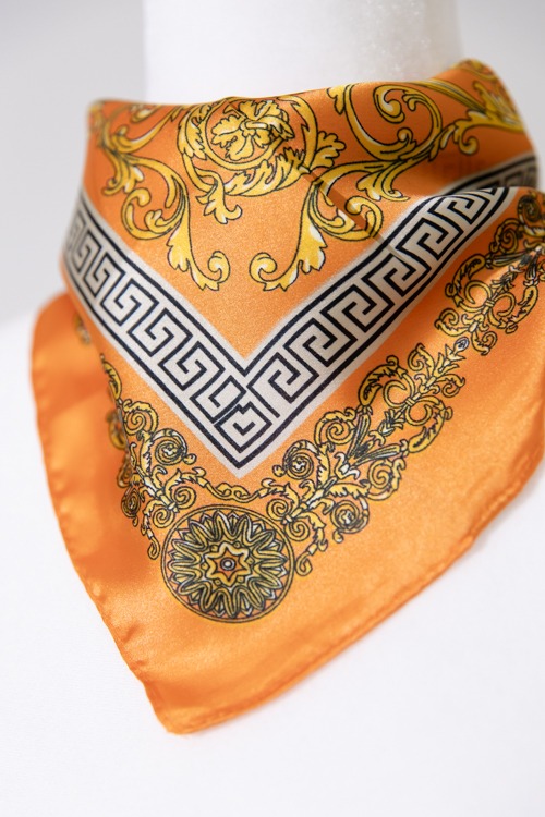 Greek Key & Floral Scarf, Orange - 4K7A0500.jpg