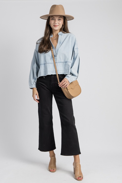 Fray Hem Denim Oversize Top