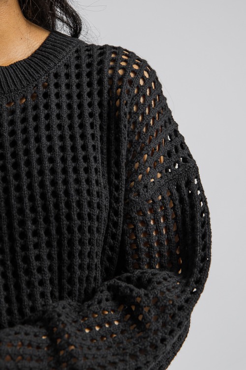 Solid Open Weave Sweater, Black - 4K7A0665.jpg