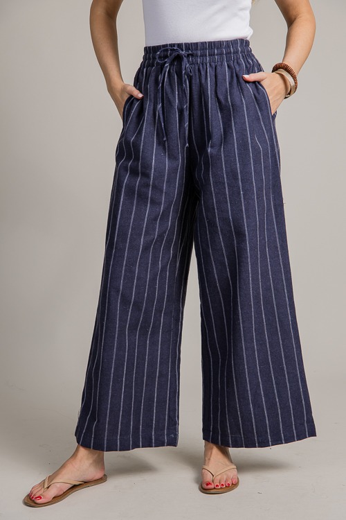 Linen Pinstripe Pants, Navy