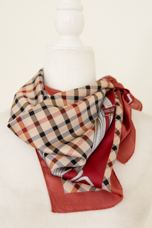 Plaid Print Scarf, Burgundy