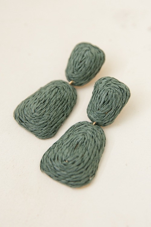 Raffia Trapezoid Earrings, Teal