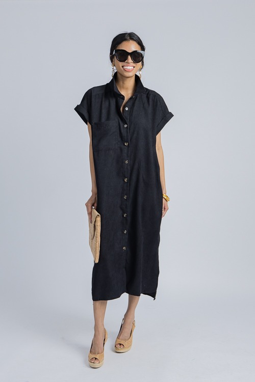 Corded Button Up Midi, Black