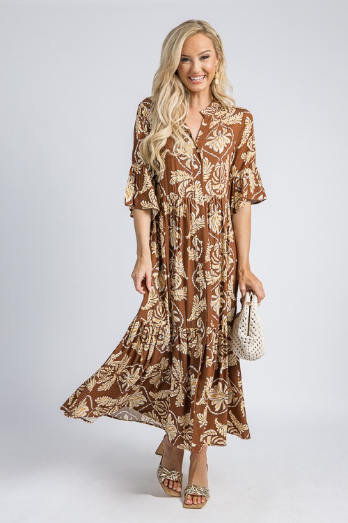 Rhodes Leaf Print Maxi, Coffee