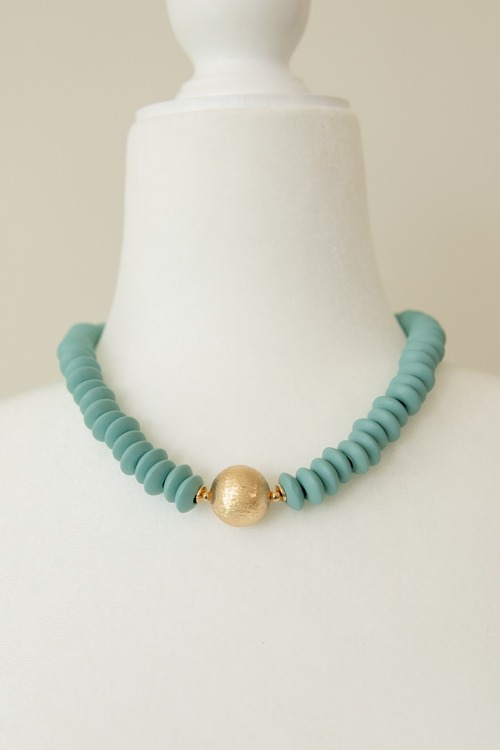 Wooden Bead & Gold Accent, Turquoise