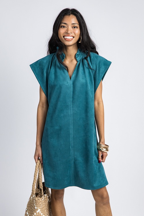 Clarice Suede Dress, Teal