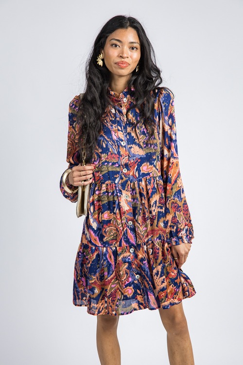 Metallic Print Button Dress, Navy - 4K7A1415.jpg