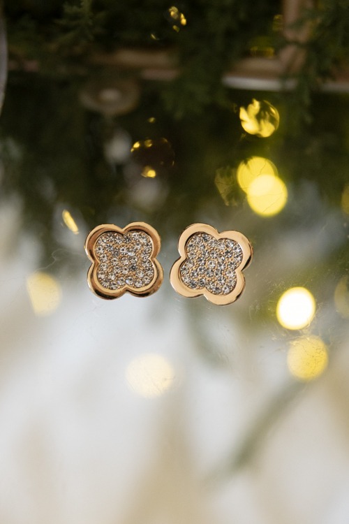 Lucky Clover Earring, Clear/Gold
