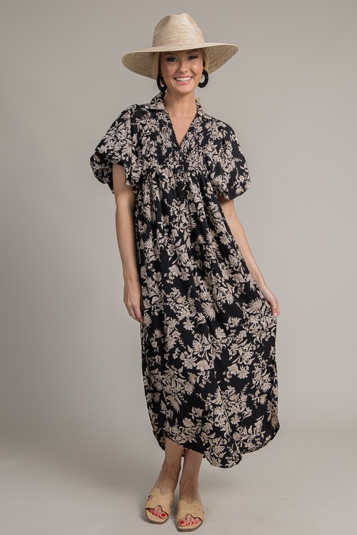 Arabella Floral Midi, Black